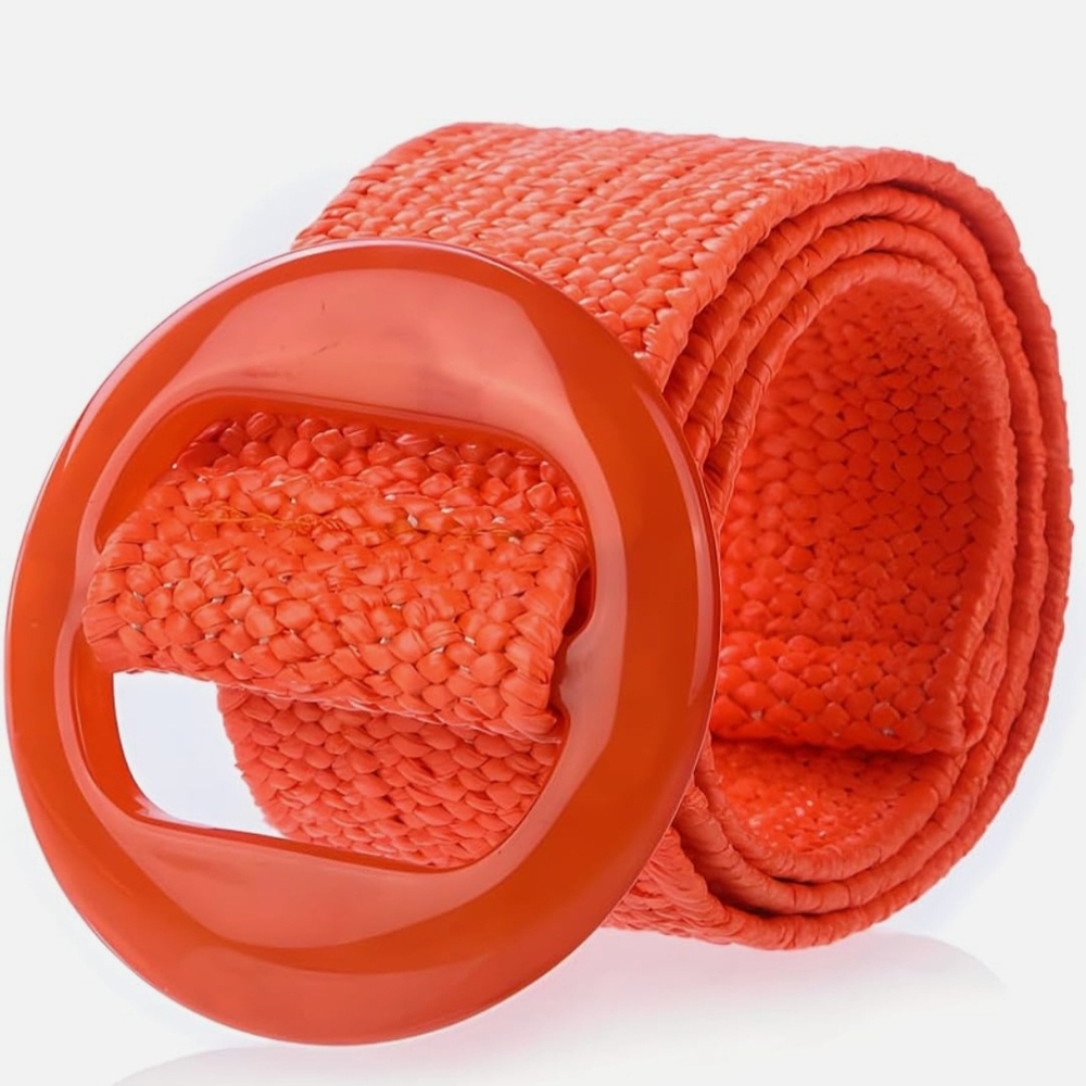 💥 3/$20 Promo - Orange Straw Braided Belt with Resin Buckle